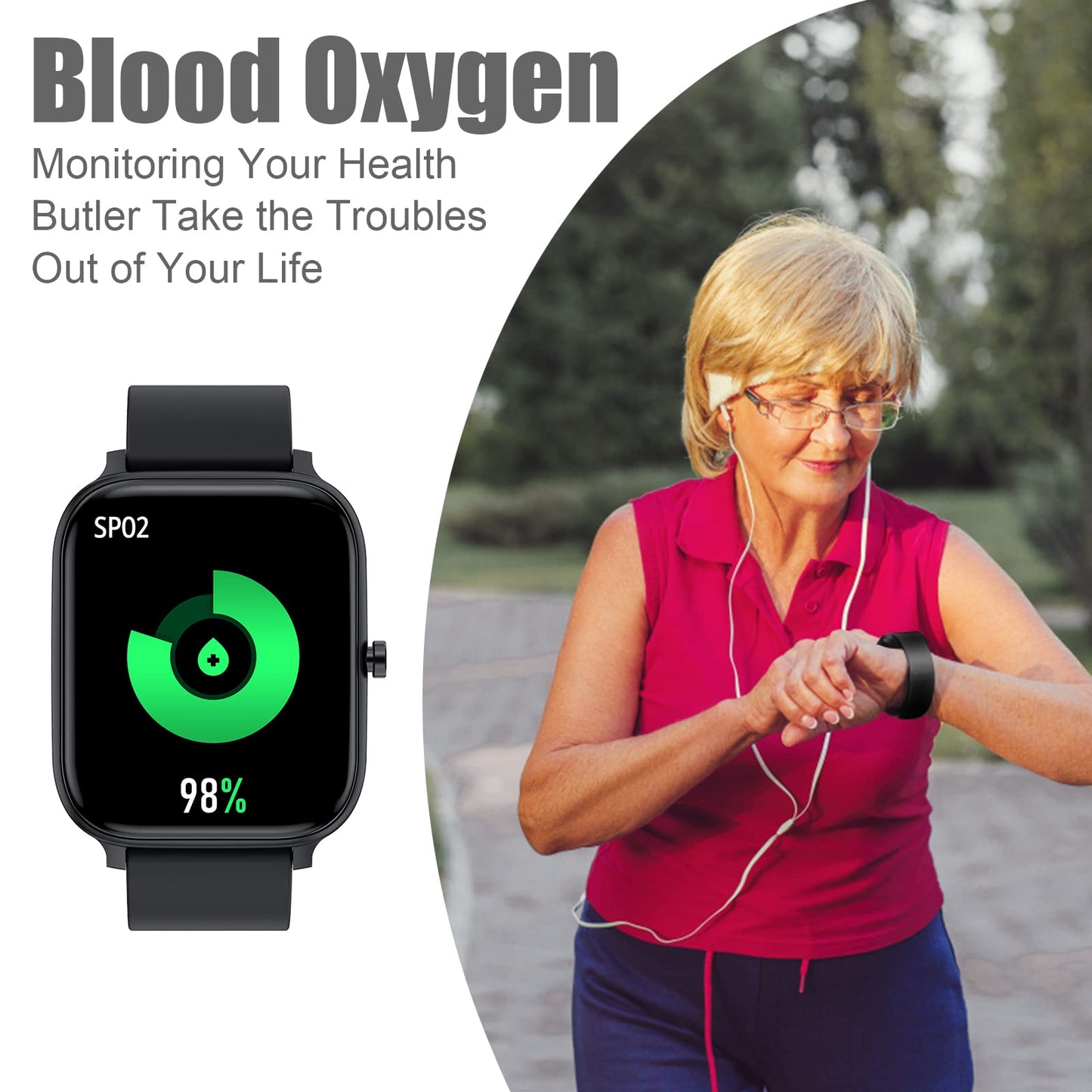 Smart Watch for Men Women Compatible with iPhone Samsung Android Phone 1.83 inch Full Touch Screen IP68 Waterproof Bluetooh Fitness Tracker Heart Rate/Sleep Monitor, Black