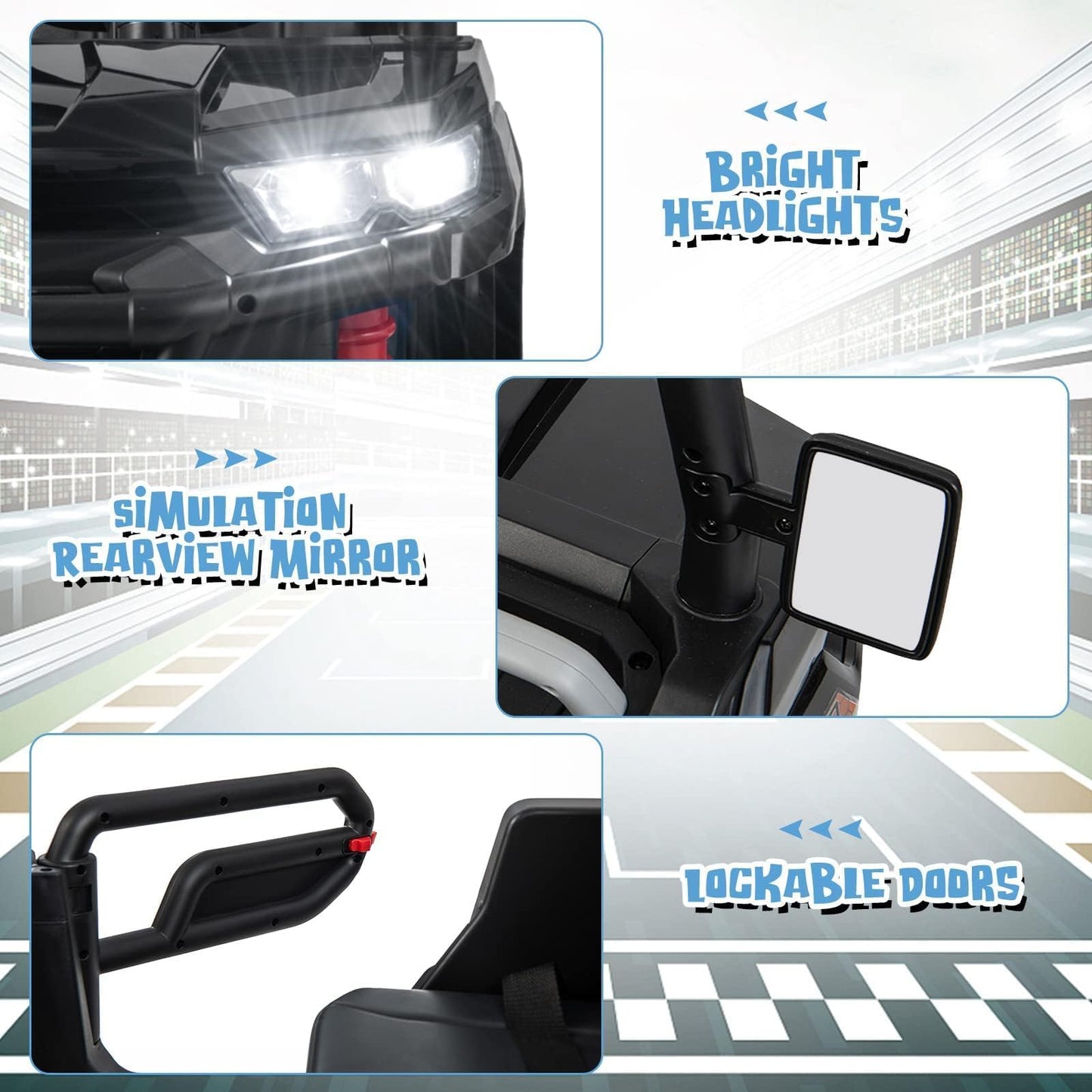 OLAKIDS 2 Seater Ride On Car, 12V Off-Road UTV Electric Vehicle with Remote Control, Dump Bed, Extra Shovel, Music, USB, AUX, Rocking Function, Kids Toddlers Battery Powered Truck (Dark Black)