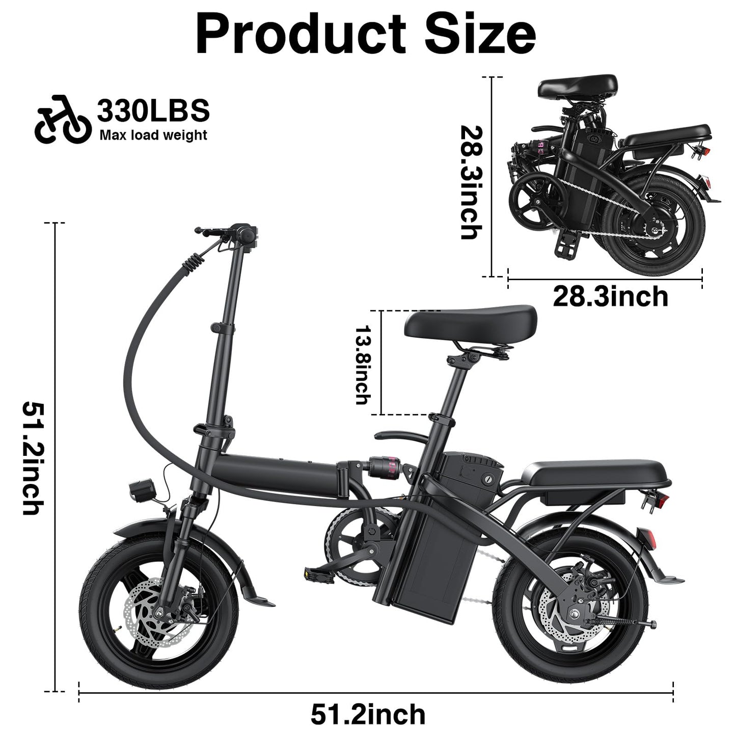 Electric Bike for Adults and Teens, 560W Motor 24MPH Compact Commuter Folding Ebike, 32 Miles Range, 48V 10Ah Battery, 3-Level Pedal Assist, 14" Foldable Mini Electric Bicycle, UL 2849 Certified