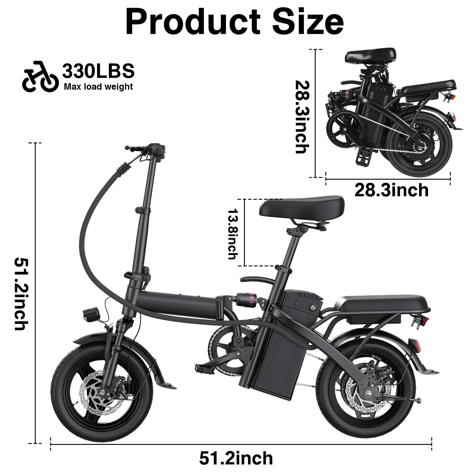Electric Bike for Adults and Teens, 560W Motor 24MPH Compact Commuter Folding Ebike, 32 Miles Range, 48V 10Ah Battery, 3-Level Pedal Assist, 14" Foldable Mini Electric Bicycle, UL 2849 Certified
