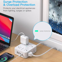 Power Strips with Surge Protection - HANYCONY 8 Widely Outlets with 4 USB Ports (2 USB C), 3-Side Outlet Extender Strip, 5 Ft Extension Cord, Ideal for Home Office College Dorm Room Essentials