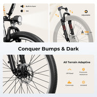 Jasion EB5 Electric Bike for Adults with Peak 750W Brushless Motor, 40Miles 20MPH Commuting Electric Mountain Bike with 360Wh Removable Battery, 7-Speed, 26" Tires and Front Fork Suspension