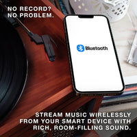 Victrola The Quincy 6-in-1 Bluetooth Record Player & Multimedia Center with Built-in Speakers – 3-Speed Turntable, CD & Cassette Player, AM/FM Radio, Wireless Music Streaming (Mahogony)