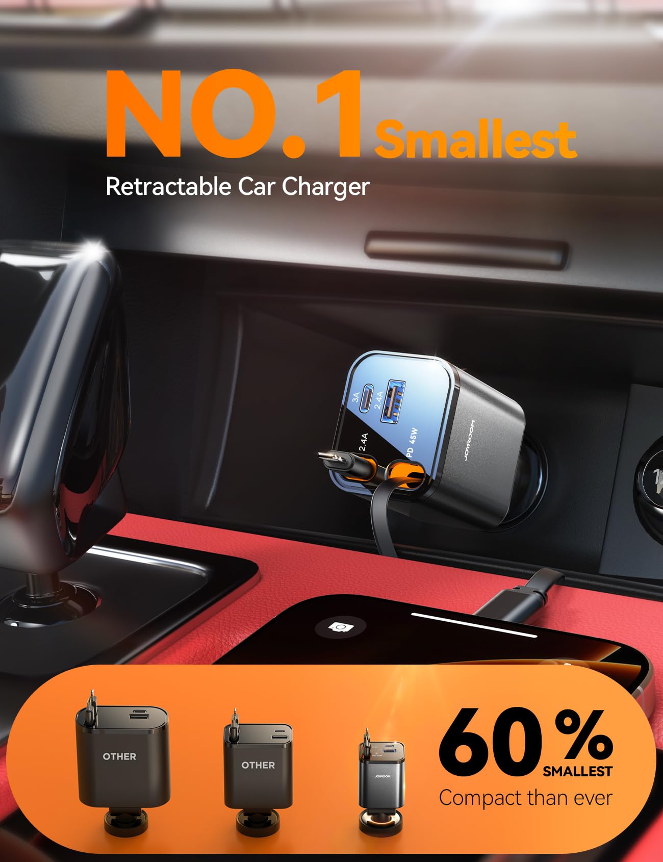 [2025 Ultra-Compact] 84W Retractable Car Charger, [PD 45W] Car Charger USB C for iPhone 16 17 Pro Fast Charging, Car Accessories Travel Essentials Gifts for Women Men for iPhone 17 Air 16 15 14 13 12