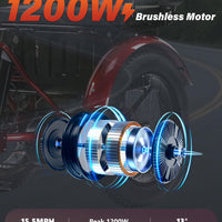 Adult Electric Tricycle 85% Pre-Assembled! Two-Person Electric Tricycle Senior Mobility Scooter Features Dual Storage Baskets & Rear Seat 500W Motor 48V 20Ah Battery（red）