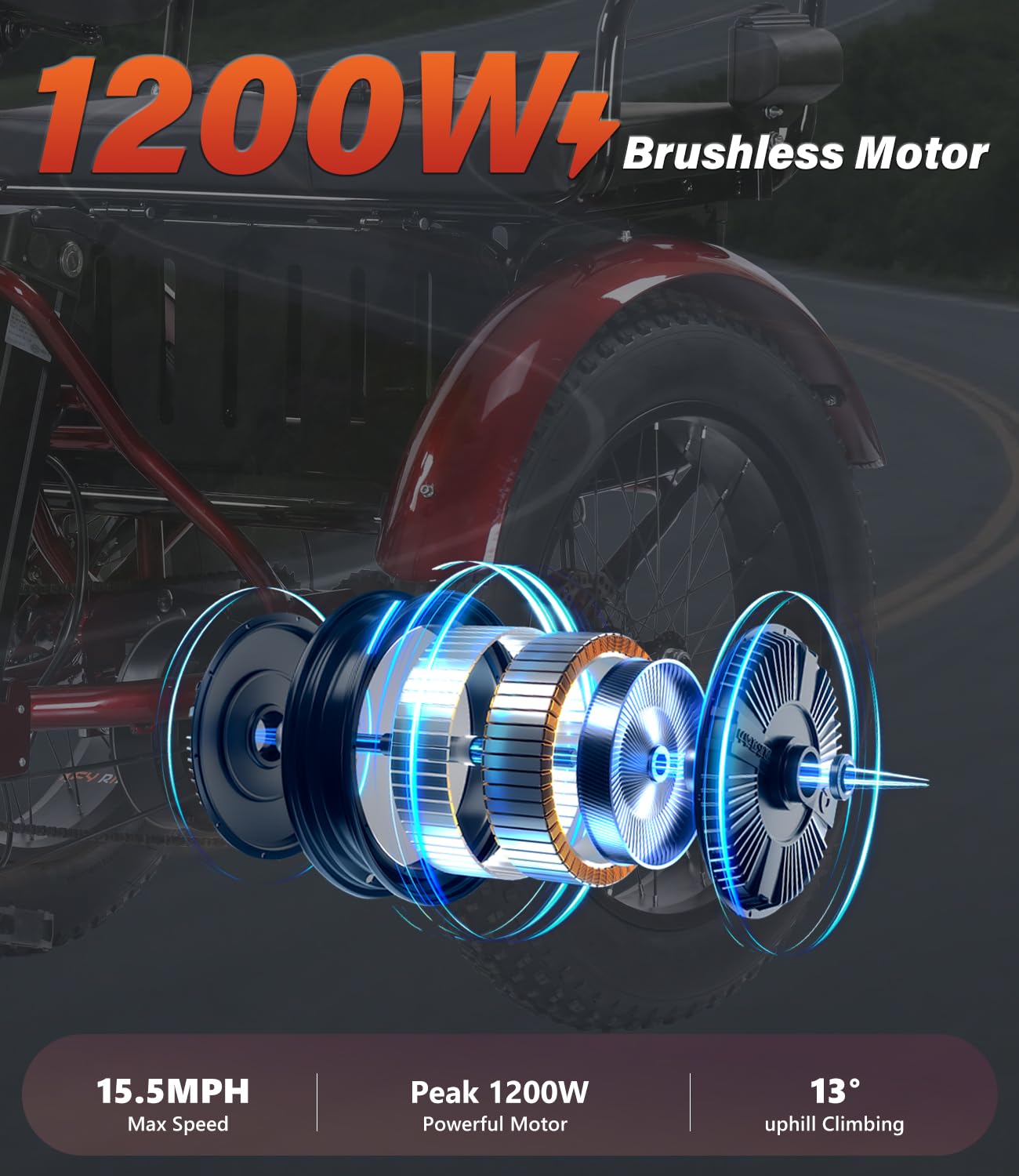 Adult Electric Tricycle 85% Pre-Assembled! Two-Person Electric Tricycle Senior Mobility Scooter Features Dual Storage Baskets & Rear Seat 500W Motor 48V 20Ah Battery（red）