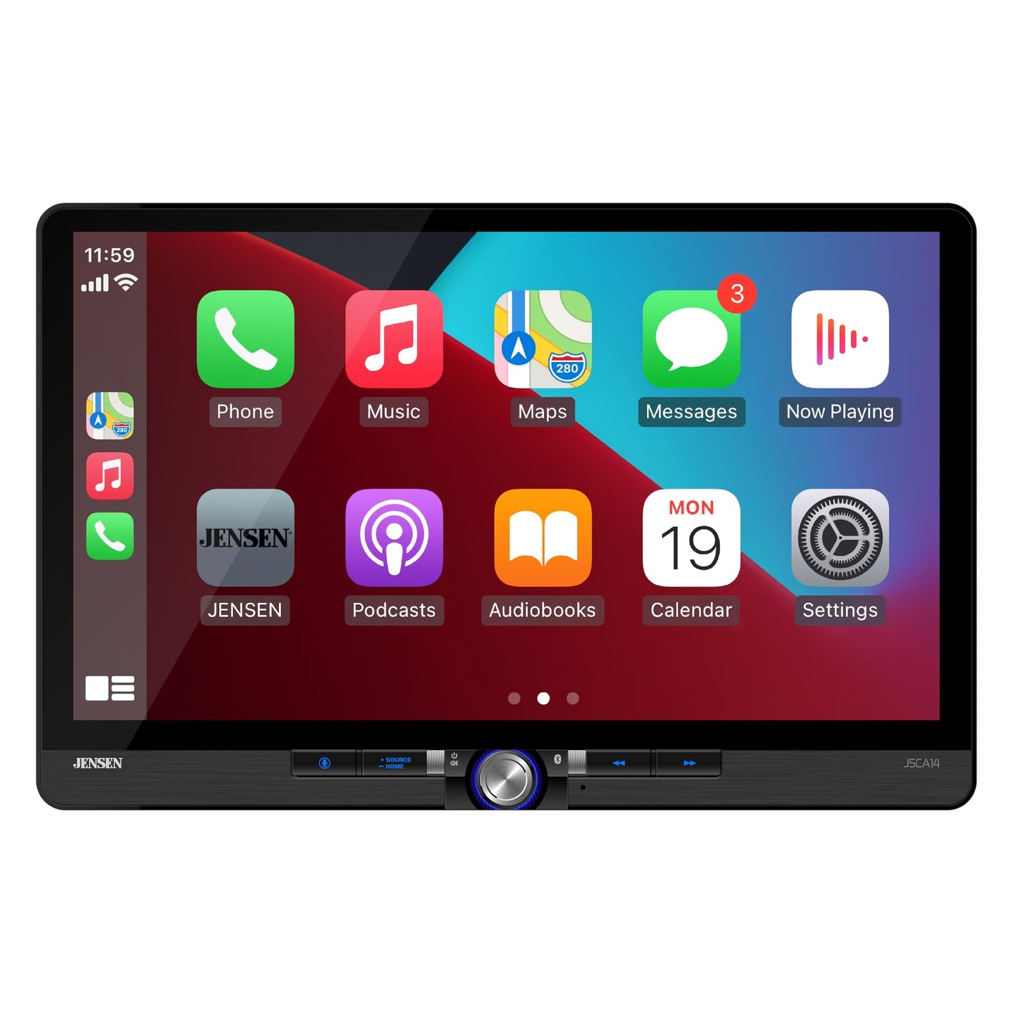 JENSEN J5CA14 14-inch Certified Apple CarPlay Android Auto Wired or Wireless | Maestro & Metra Axxess Ready | Single & Double DIN Car Stereo | SiriusXM Ready | Bluetooth | Front & Rear Camera Inputs