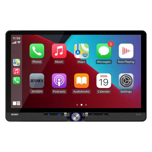 JENSEN J5CA14 14-inch Certified Apple CarPlay Android Auto Wired or Wireless | Maestro & Metra Axxess Ready | Single & Double DIN Car Stereo | SiriusXM Ready | Bluetooth | Front & Rear Camera Inputs