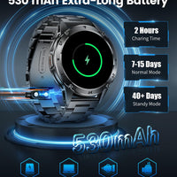 SUNKTA Military Smart Watches for Men,530mAh Large Battery,1.43" AMOLED Heart Rate/Sleep Monitor 5ATM Waterproof Smartwatch for Android iOS (Answer/Make Calls),Fitness Tracker with LED Flashlight