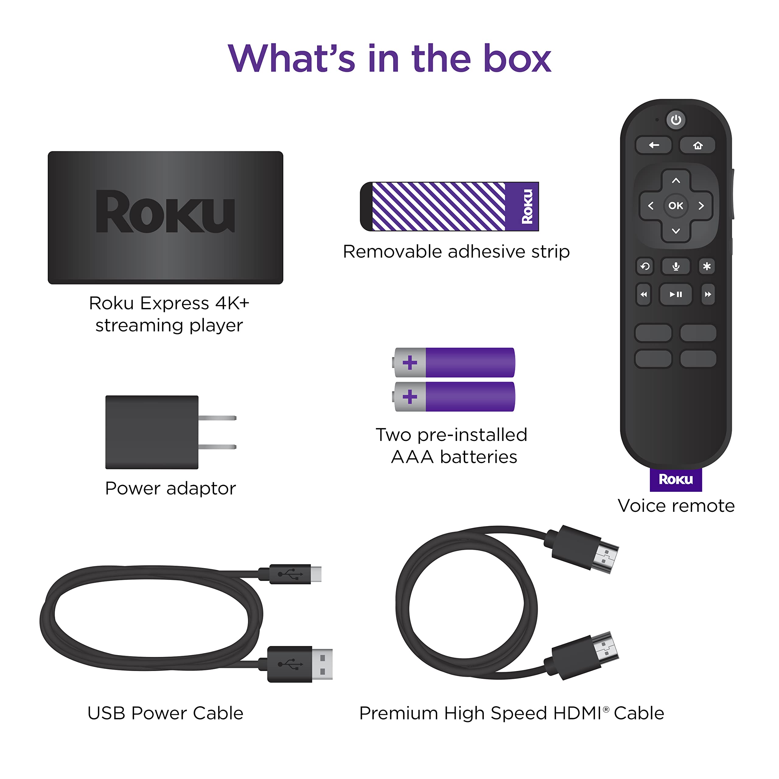 Roku Express 4K+ | Roku Streaming Device 4K/HDR with Voice Remote, Free & Live TV