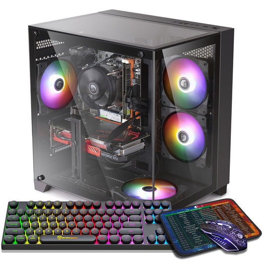 Prebuilt Gaming PC Desktop, Radeon RX 590 8GB GDDR5, AMD Ryzen 5 5500 up to 4.2GHz, 16G RAM, 512GB NVME SSD, WiFi 5.0, RGB Fan x5
