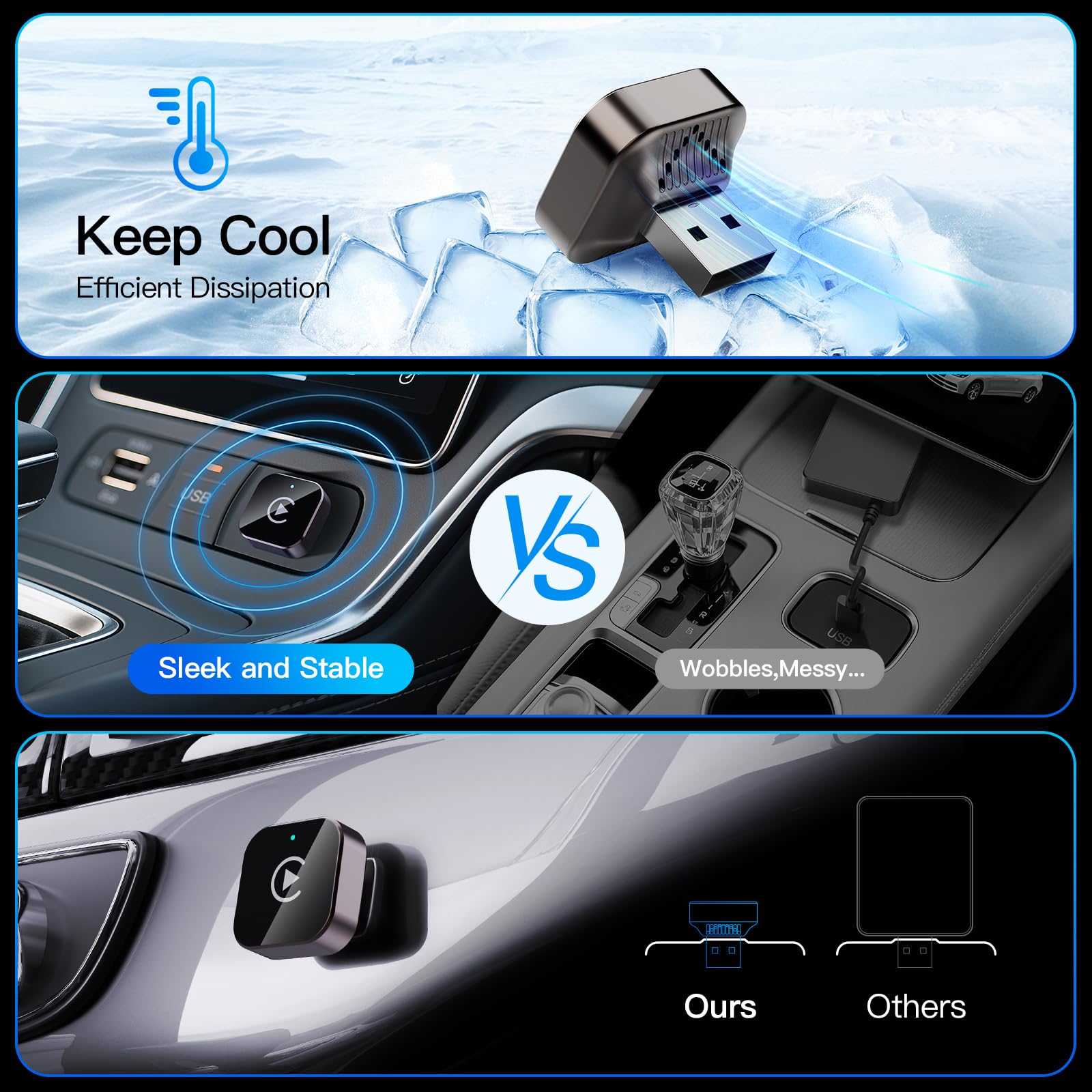 (2026 Upgraded) Wireless CarPlay Adapter for Apple iPhone＆Android, Small Size,Plug and Play,Fast and Stable Connection Wireless Adapter for CarPlay＆Android-No Latency to Screen