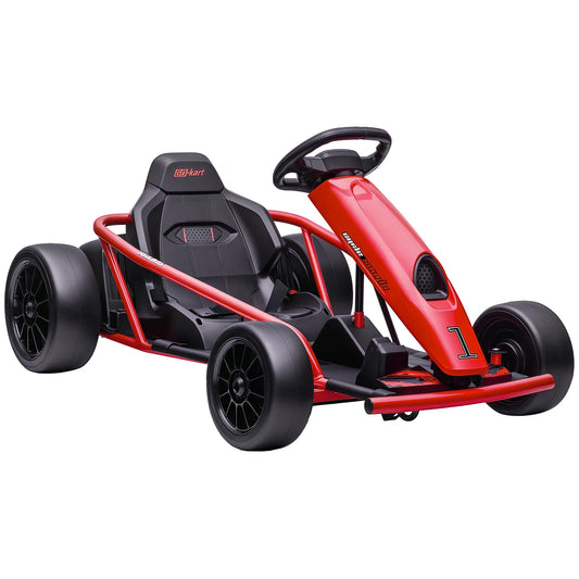 Aosom 24V 8.1 MPH Electric Go Kart, Drifting Car Battery Powered Ride on Toy Outdoor with Slow Start, Music, Horn Honking and Safety Belt, for 8-12 Years Old, Red
