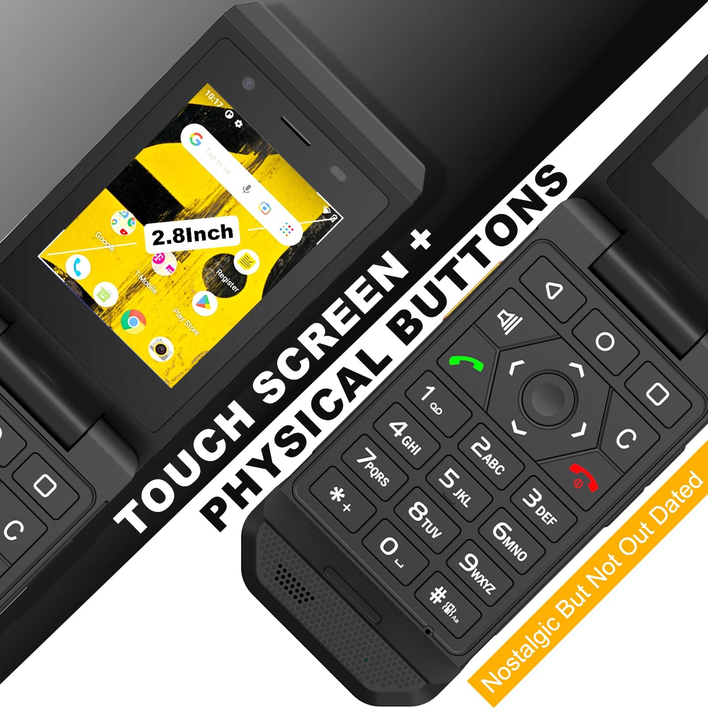 Unifone S22 Rugged Flip Phone Unlocked (16GB) 2.8'' Touchscreen Smart Cell Phone Android 11, IP68 Water Resistant, 4G LTE GSM Single Sim (Black)