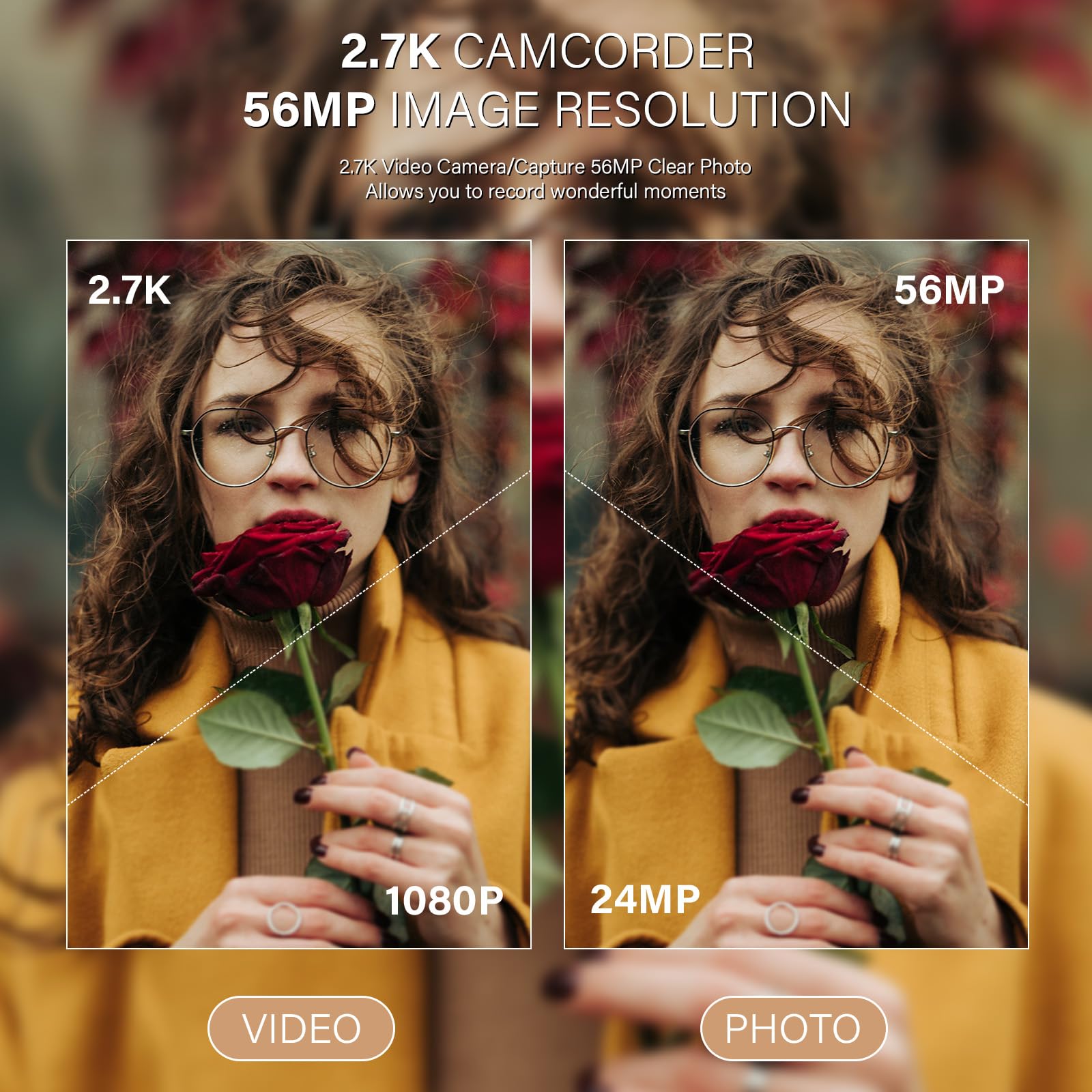 Muitune Camcorder Video Camera QHD 2.7K 56MP 16X Digital Zoom Vlogging Camera with LED Fill Light for YouTube, 2.8 Inch 270 Degree Rotation LCD Screen Camcorder with 32GB SD Card and Two Batteries