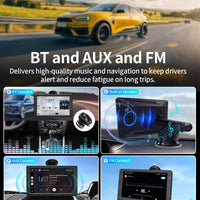 Portable Apple Carplay Screen for Car, 7" HD Car Stereo Touchscreen with Wireless CarPlay & Android Auto, Mirror Link, Bluetooth, Voice Control, Memory Card Playback, AUX - Fits All Vehicles