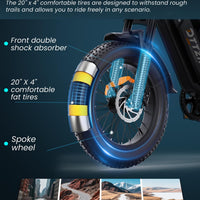 DTTZH F6 1500W Adult Electric Bike, 33MPH Fast E Bikes for Adults Electric, 20" x 4" Fat Tire Ebike, 750W Motor Long Range Electric Mountain Bikes, 48V 15Ah UL 2849 Certified, 60 Miles Range - Black