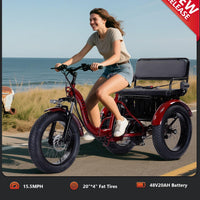 Adult Electric Tricycle 85% Pre-Assembled! Two-Person Electric Tricycle Senior Mobility Scooter Features Dual Storage Baskets & Rear Seat 500W Motor 48V 20Ah Battery（red）