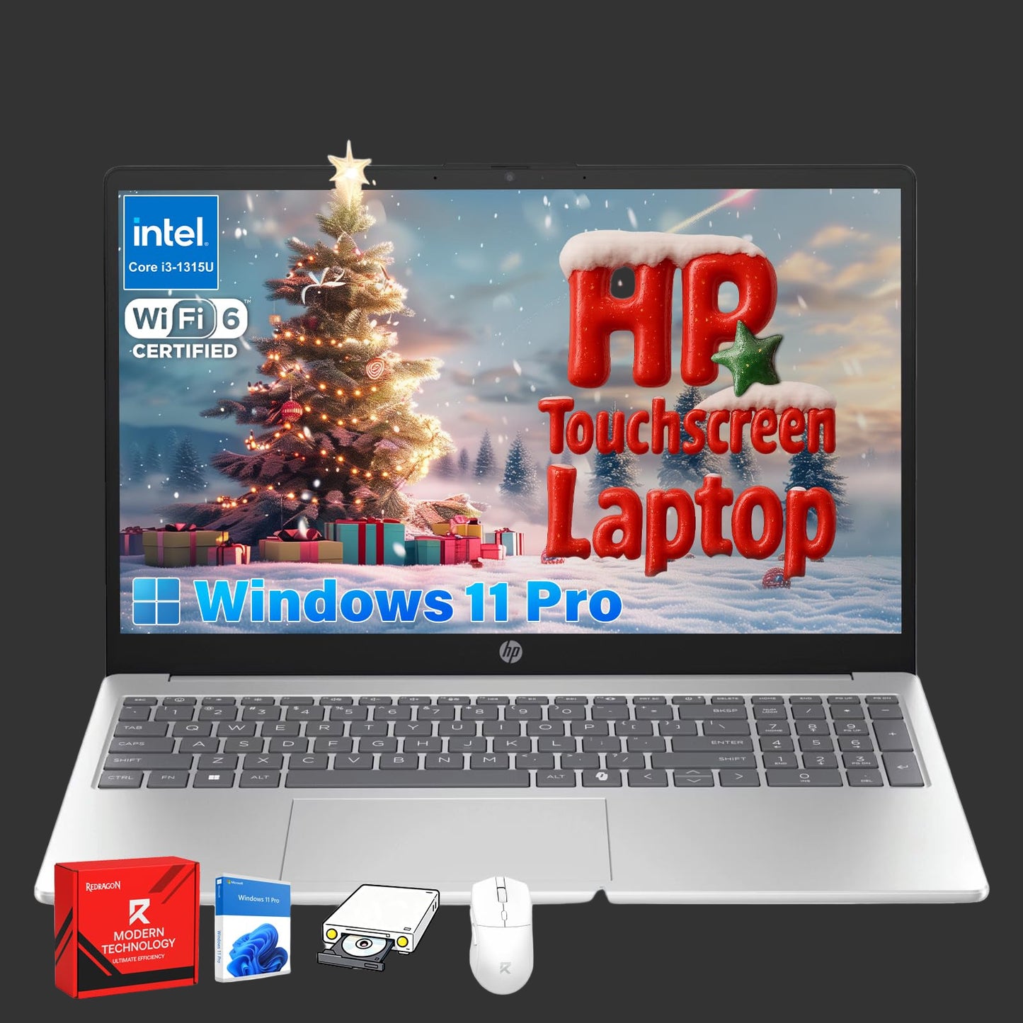 HP 2025 Flagship Touchscreen Laptop - 15.6" Anti-Glare Touch, Intel Core i3-1315U, AI Copilot, Wi-Fi6, Fast Charge, for Business & Student, Win 11 Pro, 32GB RAM, 1TB SSD, Redragon Accessory Kit