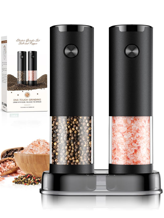 Electric Salt and Pepper Grinder Set Automatic Battery Pepper Mill Shakers Adjustable Coarseness Upgraded Larger Capacity with Led Home and Kitchen Appliances for New House Warming Gifts