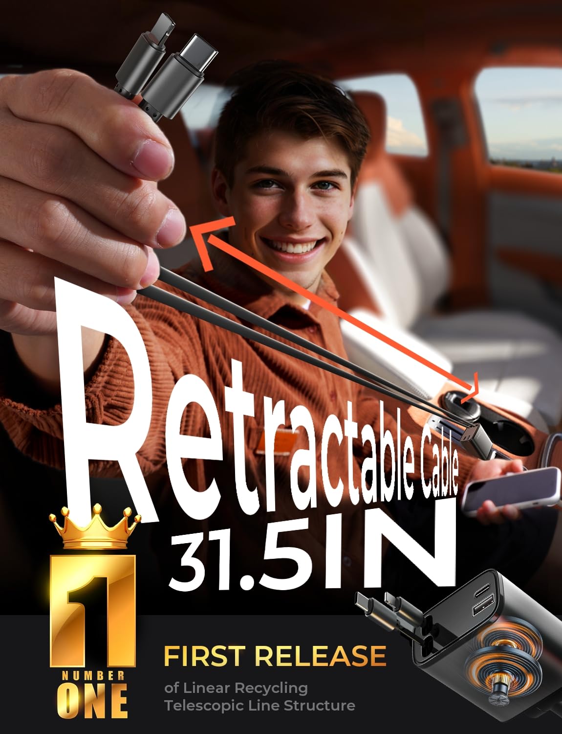 LISEN Retractable Car Charger, White Elephant Gifts for Men Women, 69W Cars Adapter USB C Fast Charger, Car Accessories for Women Men, Gifts for Dad Mom, for iPhone 17 Pro Max Air 16 15 14 13 12 Plus