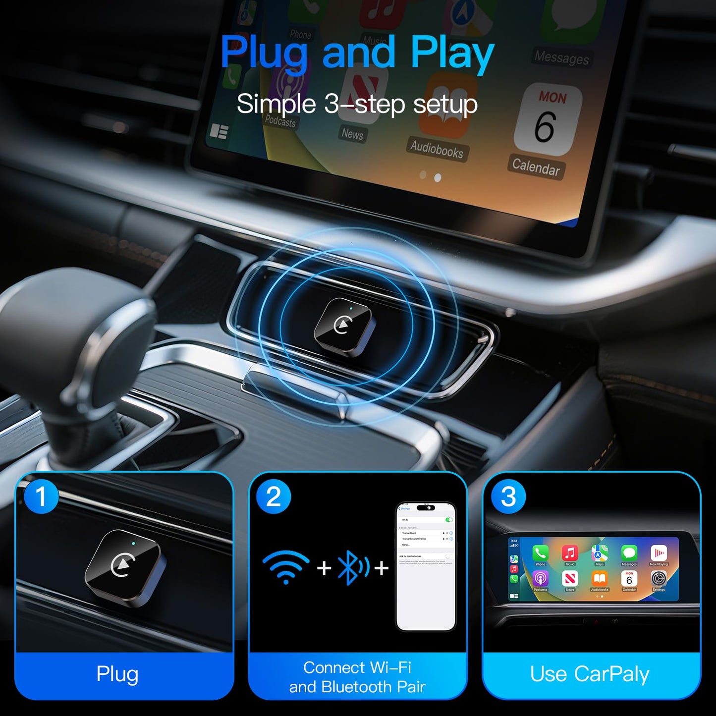 (2026 Upgraded) Wireless CarPlay Adapter for Apple iPhone＆Android, Small Size,Plug and Play,Fast and Stable Connection Wireless Adapter for CarPlay＆Android-No Latency to Screen