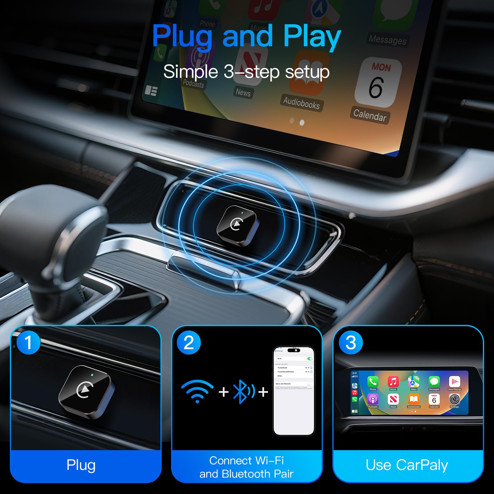 (2026 Upgraded) Wireless CarPlay Adapter for Apple iPhone＆Android, Small Size,Plug and Play,Fast and Stable Connection Wireless Adapter for CarPlay＆Android-No Latency to Screen