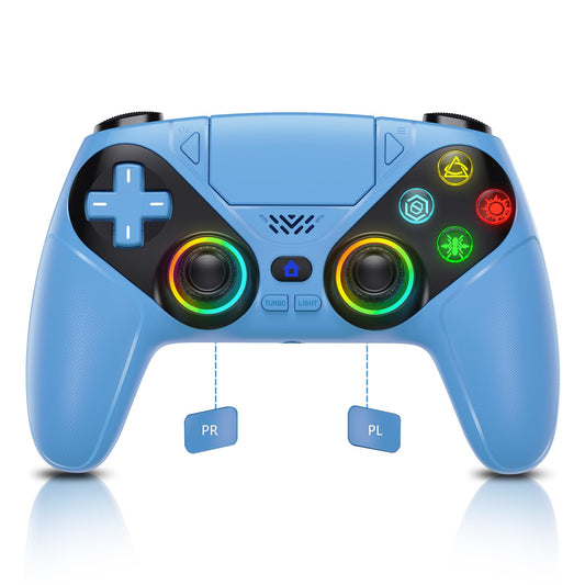 Dinosoo RGB Wireless Controller for PS5/PlayStation 5 PC, Bluetooth Controller with Turbo, Macro, Dynamic Vibration, 6-Axis Motion Control, 3.5mm Audio Jack, 1000mAh Battery, Speaker - Blue