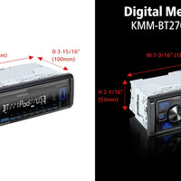 KENWOOD KMM-BT270U Bluetooth Digital Media Car Stereo Receiver with USB Port – AM/FM Radio, MP3 Player, High Contrast LCD, Detachable Face Plate, Single DIN, 13-Band EQ