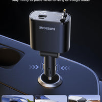 【Upgraded】 SUPERONE Retractable Car Charger 4 in 1, Fast Car Phone Charger with Cord 2.6ft, USB C and Apple Car Adapter, Compatible with iPhone 17 16 15/15 Pro Max/14/13/12/11, Galaxy, Pixel