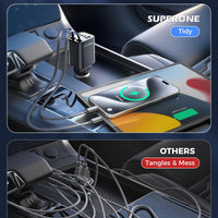 Retractable Car Charger, SUPERONE 99W Car Phone Charger with Cables Fast Charging, USB C Car Charger Adapter for iPhone 17 16 15 14 13 12, Samsung, Black