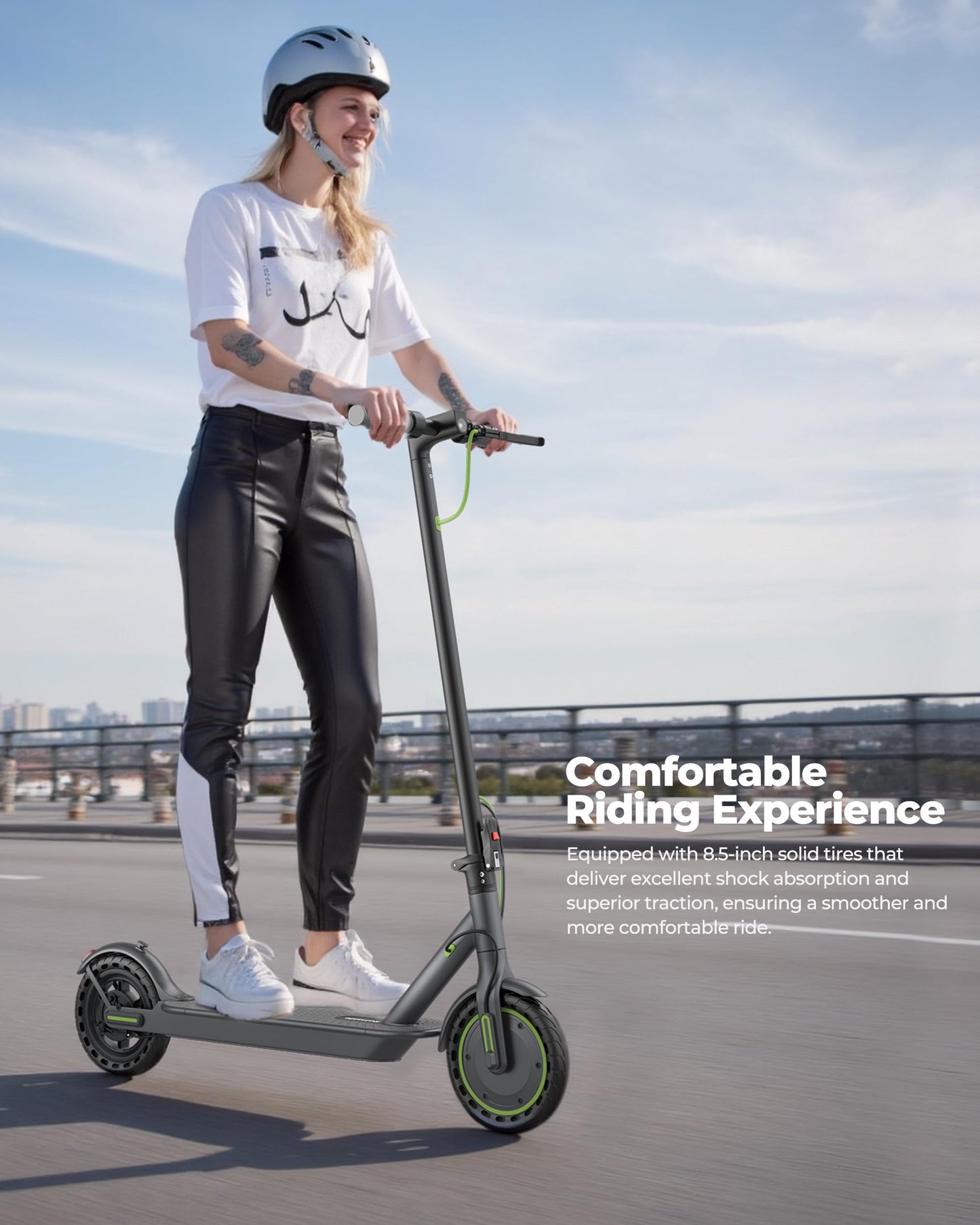 Roinside Electric Scooter for Adults - 8.5" Solid Tires, 350W Motor, Up to 19 MPH and 15 Miles Long-Range Commuting Folding E-Scooter with Dual Braking System and Smart App