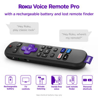 Roku Voice Remote Pro | Rechargeable with Hands-free Voice Controls, Headphone Mode & Lost Device Locator - Compatible with RokuTV, Players & Audio Devices