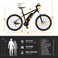 Jasion EB5 Electric Bike for Adults with Peak 750W Brushless Motor, 40Miles 20MPH Commuting Electric Mountain Bike with 360Wh Removable Battery, 7-Speed, 26" Tires and Front Fork Suspension