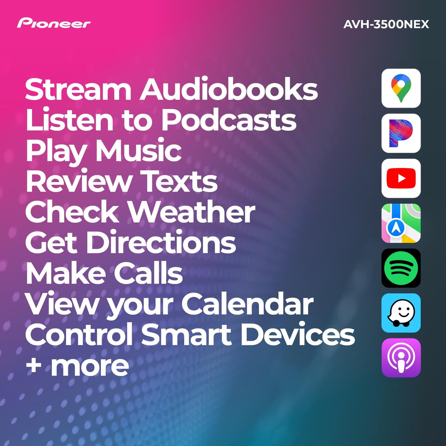 Pioneer AVH-3500NEX 7" Motorized Touchscreen, Single Din – Wired Apple CarPlay & Android Auto, Bluetooth, Backup Camera, HD Radio, SiriusXM, FLAC, Hi-Volt RCA