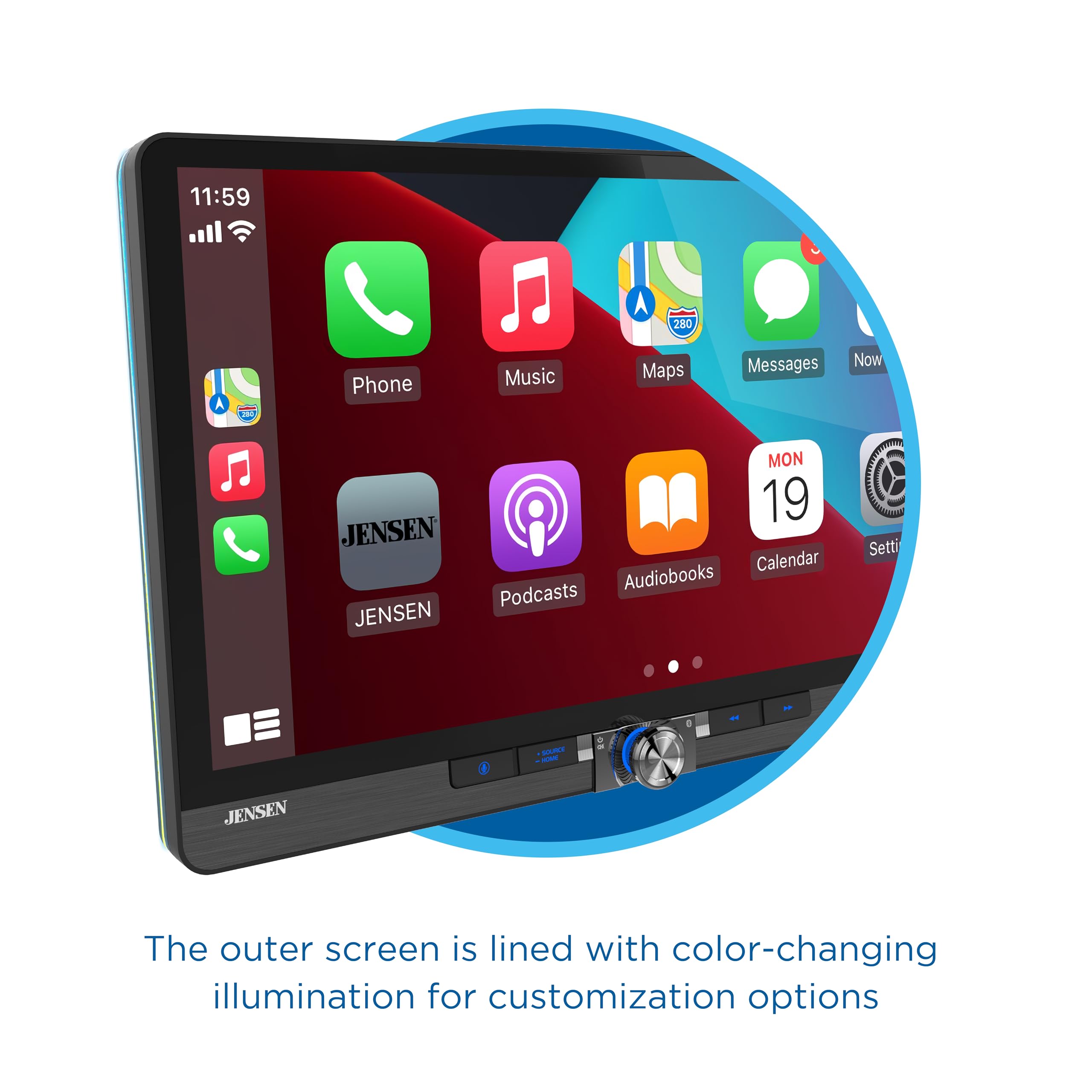 JENSEN J5CA14 14-inch Certified Apple CarPlay Android Auto Wired or Wireless | Maestro & Metra Axxess Ready | Single & Double DIN Car Stereo | SiriusXM Ready | Bluetooth | Front & Rear Camera Inputs