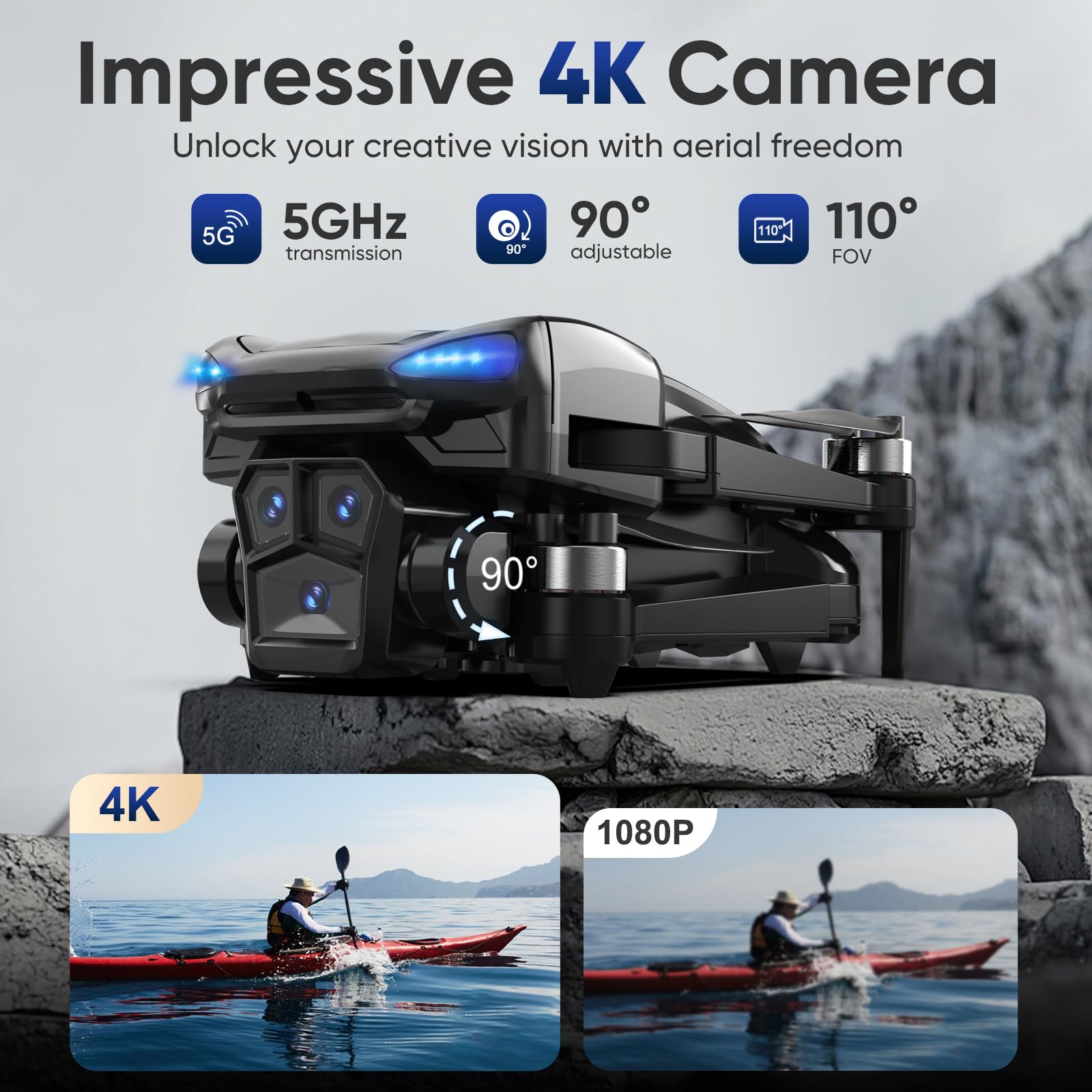 Naseto GPS Drone with 4k camera for adults,4.5’’ LCD Screen Controller, Brushless Motor, 60-Min Flight Time with 2 Batteries, SD Card Included, 5G FPV Quadcopter with Auto Return, Gift for Beginners