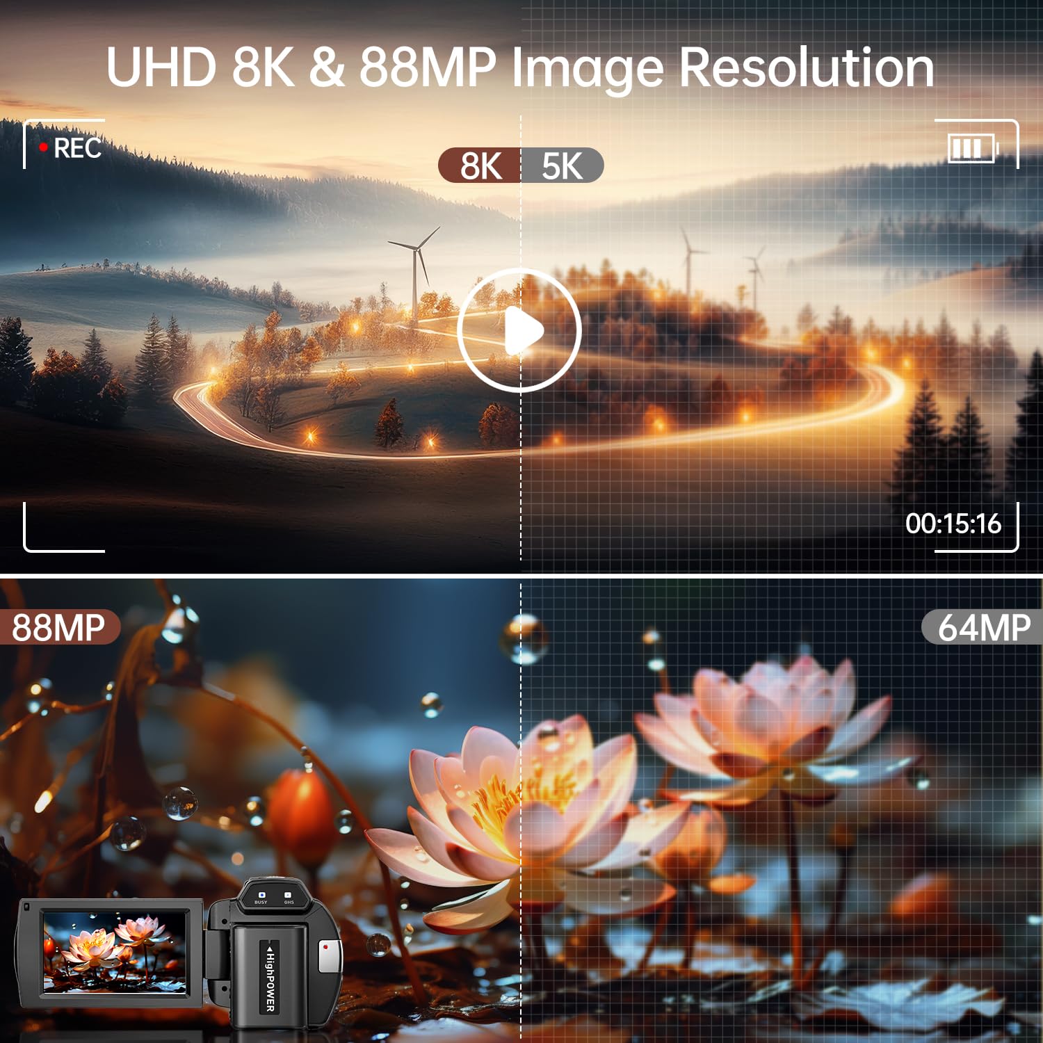 8K Video Camera Camcorder 88MP UHD WiFi Vlogging Cameras for YouTube 18X Digital Zoom IR Night Vision 3.0''Touch Screen Camera with 32GB Card, Microphone, Stabilizer, Lens Hood, Remote, Batteries