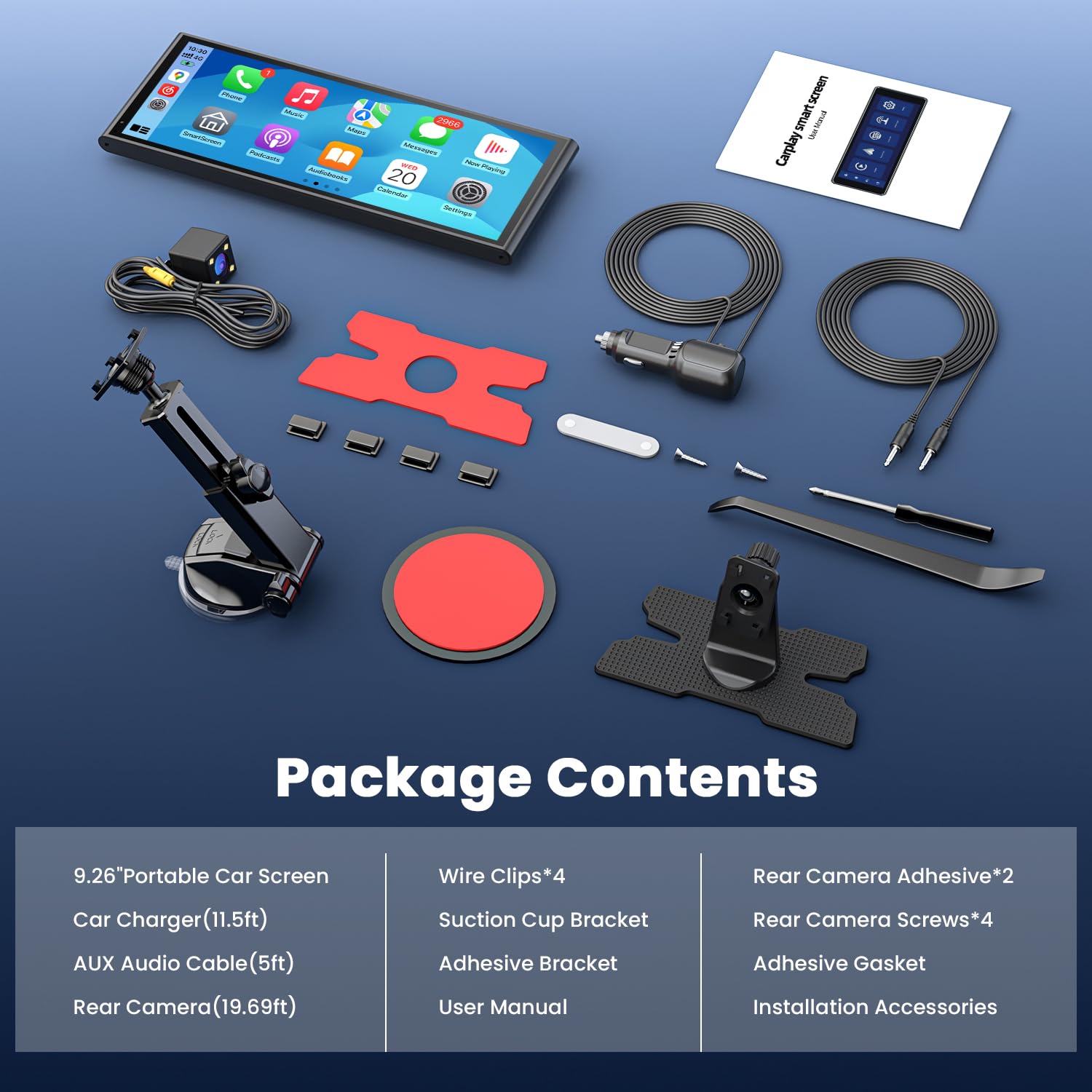 krunia 9.26" Wireless Portable Car Play Screen for Apple CarPlay & Android Auto, OTA Updates, Backup Camera, Mirror Link, 5.0 Bluetooth, Voice Control, GPS Navigation, FM