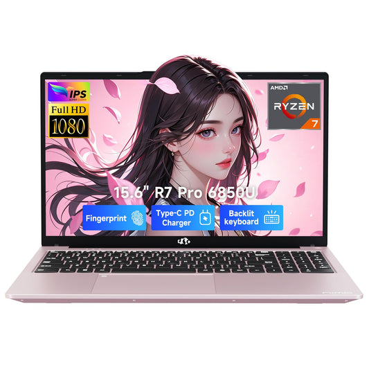 NIMO 15.6" FHD Light-Gaming-Laptop, 8 Cores AMD Ryzen 7 Pro 6850U 32GB LPDDR5 RAM 1TB SSD (Beat i7-1360P Up to 4.7GHz) GPU AMD Radeon 680M IPS Computer with 100W Type-C Backlit Keyboard Fingerprint