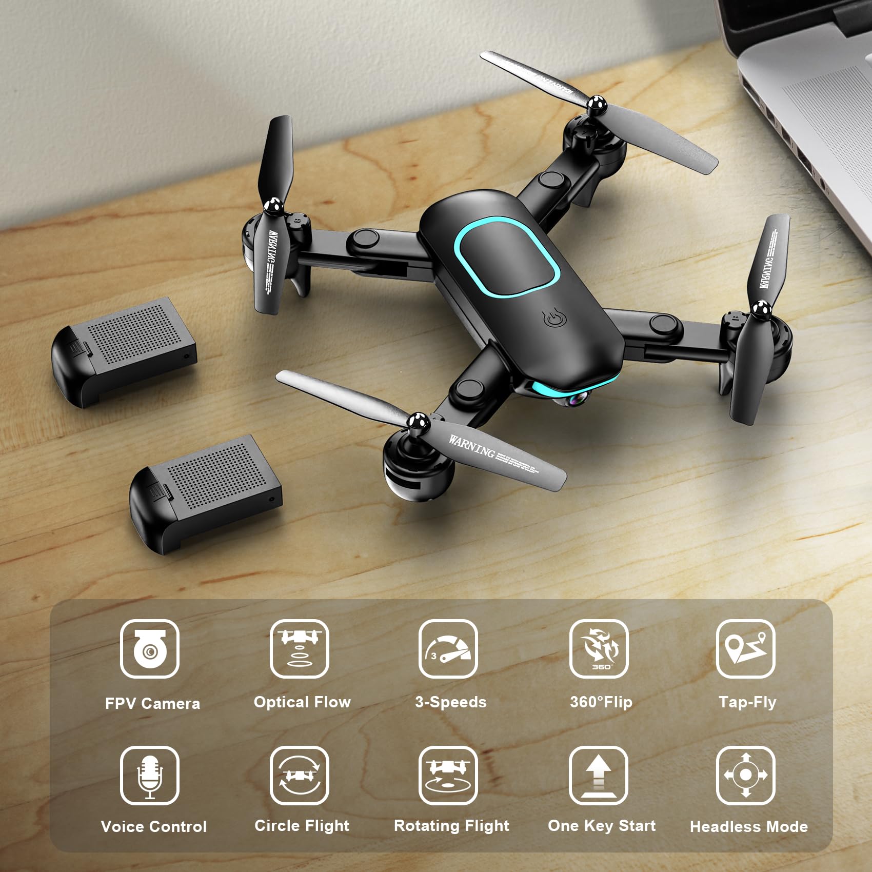 Drone with Camera, Foldable Drone for Beginners with 1080P Camera, Upgrade Altitude Hold, Circle/Rotating/Waypoint Fly, 3D Flip, One Key Start, 3 Speed Mode, 2 Batteries