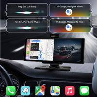 Portable Apple Carplay Screen, 10’’ Car Stereo Wireless Car Play & Android Auto Touch Screen, 4K Dash Cam, 1080P Backup Camera, Mirror Link/Voice Control/Music Play/GPS Navigation