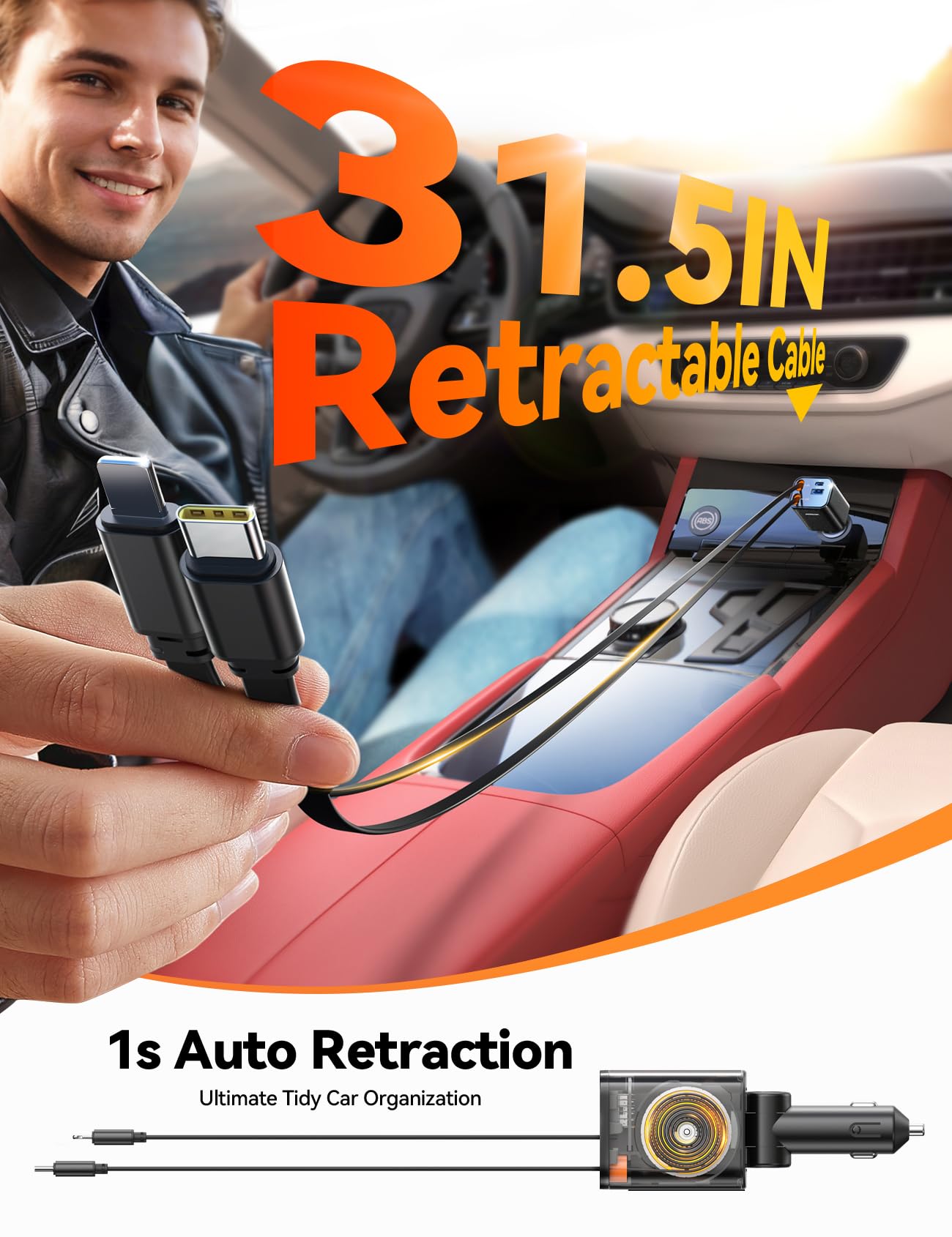 [2025 Ultra-Compact] 84W Retractable Car Charger, [PD 45W] Car Charger USB C for iPhone 16 17 Pro Fast Charging, Car Accessories Travel Essentials Gifts for Women Men for iPhone 17 Air 16 15 14 13 12