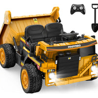 ANPABO 24V Ride On Dump Truck, 2X75W Powerful Motors, Up to 4.4Mph, EVA Tires, Construction Vehicle w/Electric Dump Bed and Extra Shovel, 19" Spacious Seat, Kids Car w/Parent Remote -Yellow
