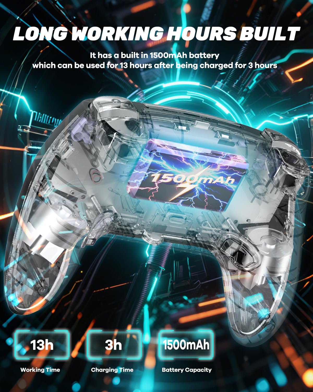 MYSTILUCK Wireless Controller For PS-5/Pro/PC/MAC/iOS/Android/Steam Deck, Gamepad with 7 Color RGB Lighting/Hall Effect Joystick/Dual Vibration/Turbo/Programmable/Headset Jack/Touchpad/1500 mAh Battery