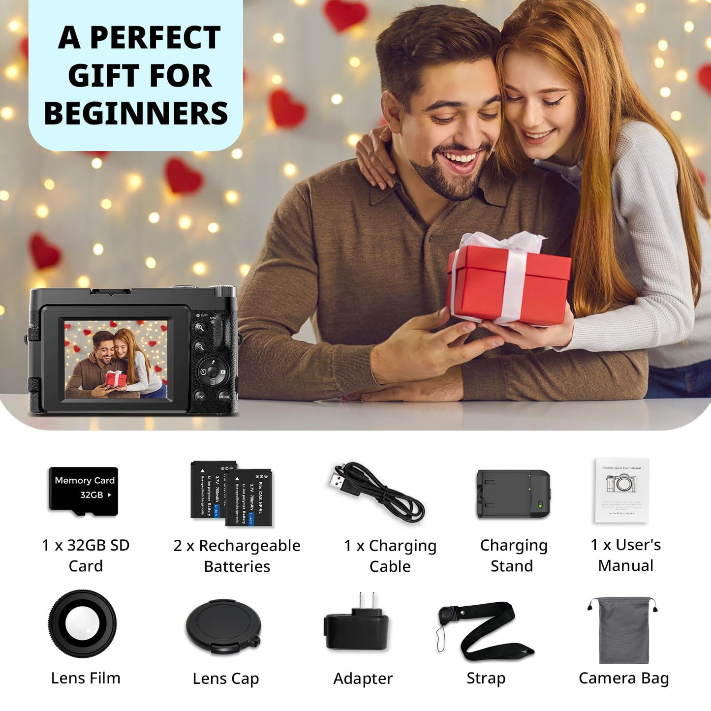 4K Digital Camera for Photography Autofocus, 2024 Latest 48MP Vlogging Camera for YouTube with SD Card, 2 Batteries, 3" 180°Flip Screen Compact Travel Camera for Teens with 16X Zoom, Anti-Shake,Black - Volt-Edge Technologies®