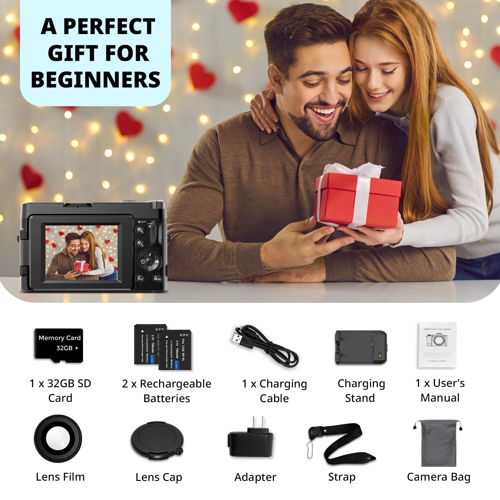 4K Digital Camera for Photography Autofocus, 2024 Latest 48MP Vlogging Camera for YouTube with SD Card, 2 Batteries, 3" 180°Flip Screen Compact Travel Camera for Teens with 16X Zoom, Anti-Shake,Black - Volt-Edge Technologies®