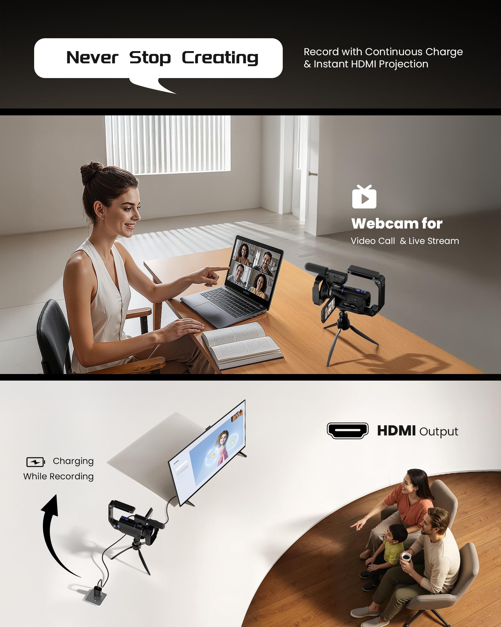 5K Video Camera Camcorder, UHD 64MP Vlogging Camera for YouTube with 3" 270° Rotatable Touch Screen, Digital Camera with IR Night Vision, 16X Zoom/WiFi/Webcam/HD/32GB Card/2 Batteries/Microphone