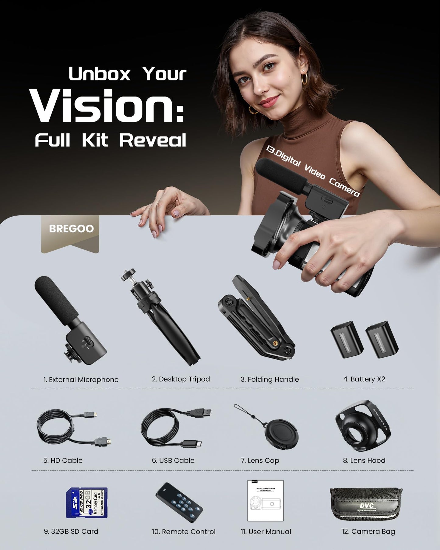 5K Video Camera Camcorder, UHD 64MP Vlogging Camera for YouTube with 3" 270° Rotatable Touch Screen, Digital Camera with IR Night Vision, 16X Zoom/WiFi/Webcam/HD/32GB Card/2 Batteries/Microphone