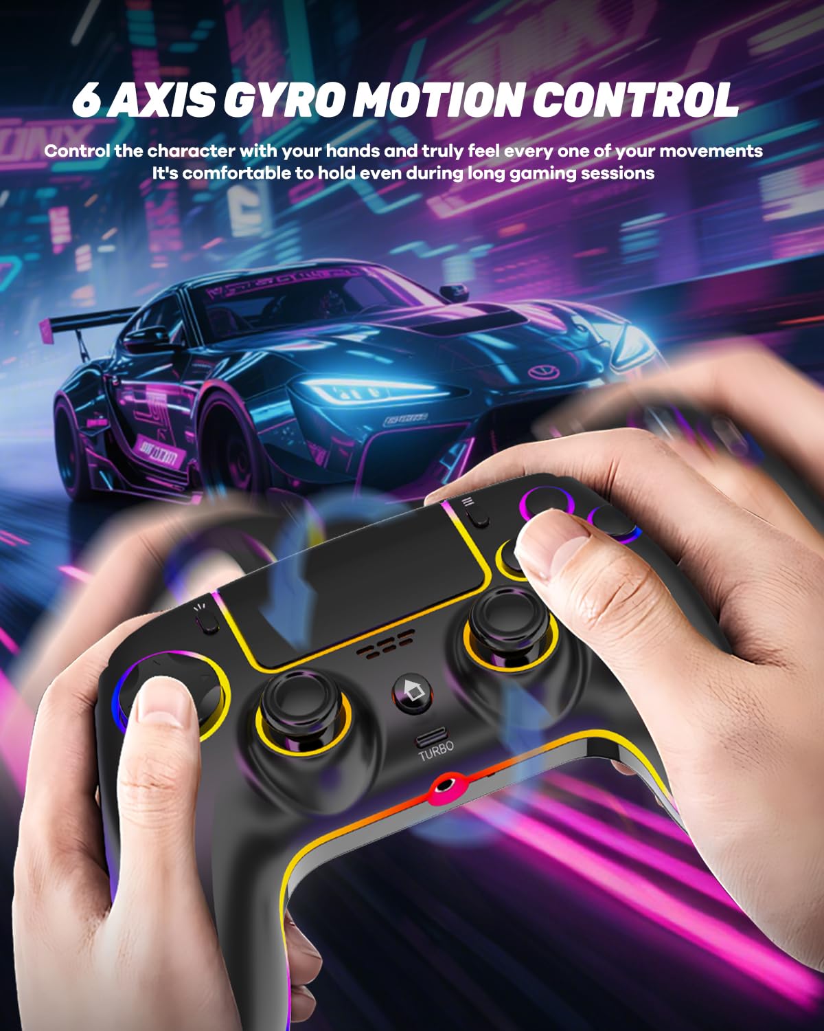 MYSTILUCK Wireless Controller For PS-5/Pro/PC/MAC/iOS/Android/Steam Deck, Gamepad with 7 Color RGB Lighting/Hall Effect Joystick/Dual Vibration/Turbo/Programmable/Headset Jack/Touchpad/1500 mAh Battery